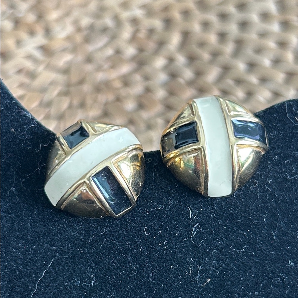 Givenchy Gold and White Earrings with Black Highlights (E18)
